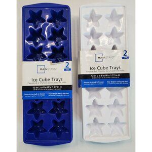 Star Shaped Ice Cube Trays 4-Pack Blue White Stackable Makes 56 Cubes
